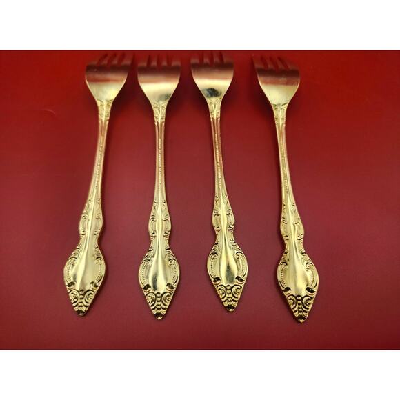 Set of 4 Golden Rexford Gold Electroplate Salad Forks 6.5” National Stainless - Picture 7 of 7